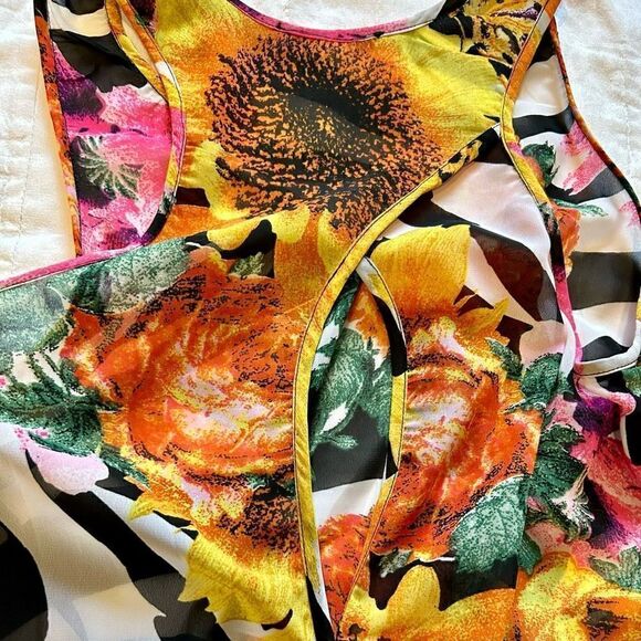 Zebra flower multi print sheet polyester tank mini dress cover up small - Picture 6 of 7
